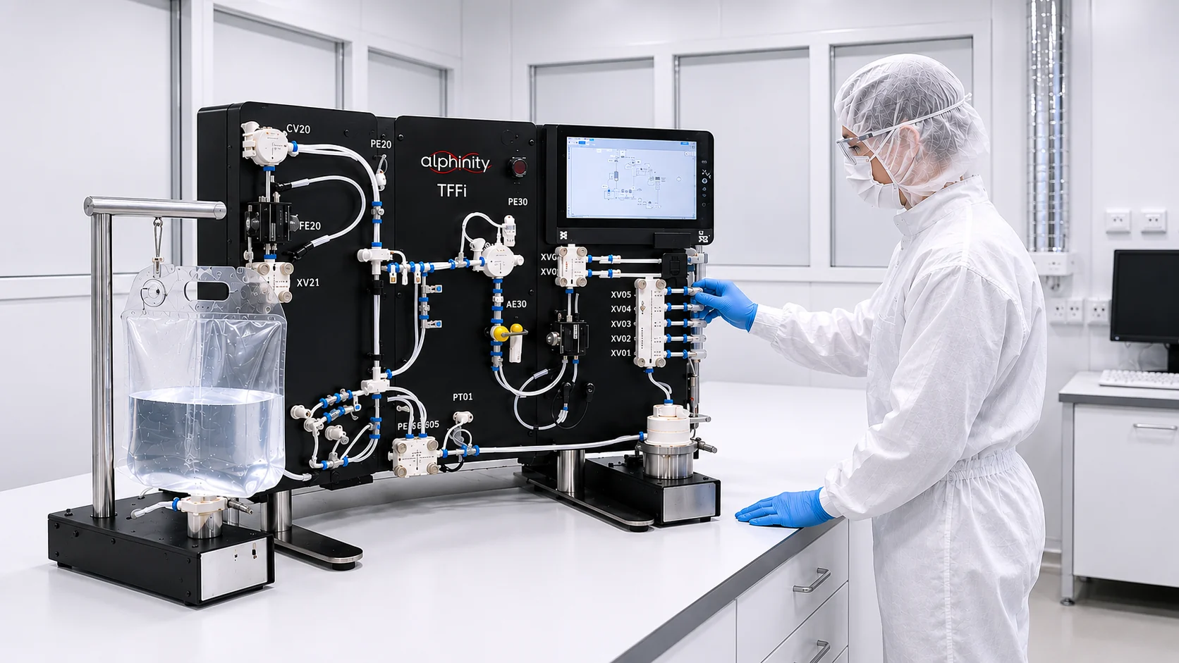 TFFi single-use TFF system in use during a bioprocess run