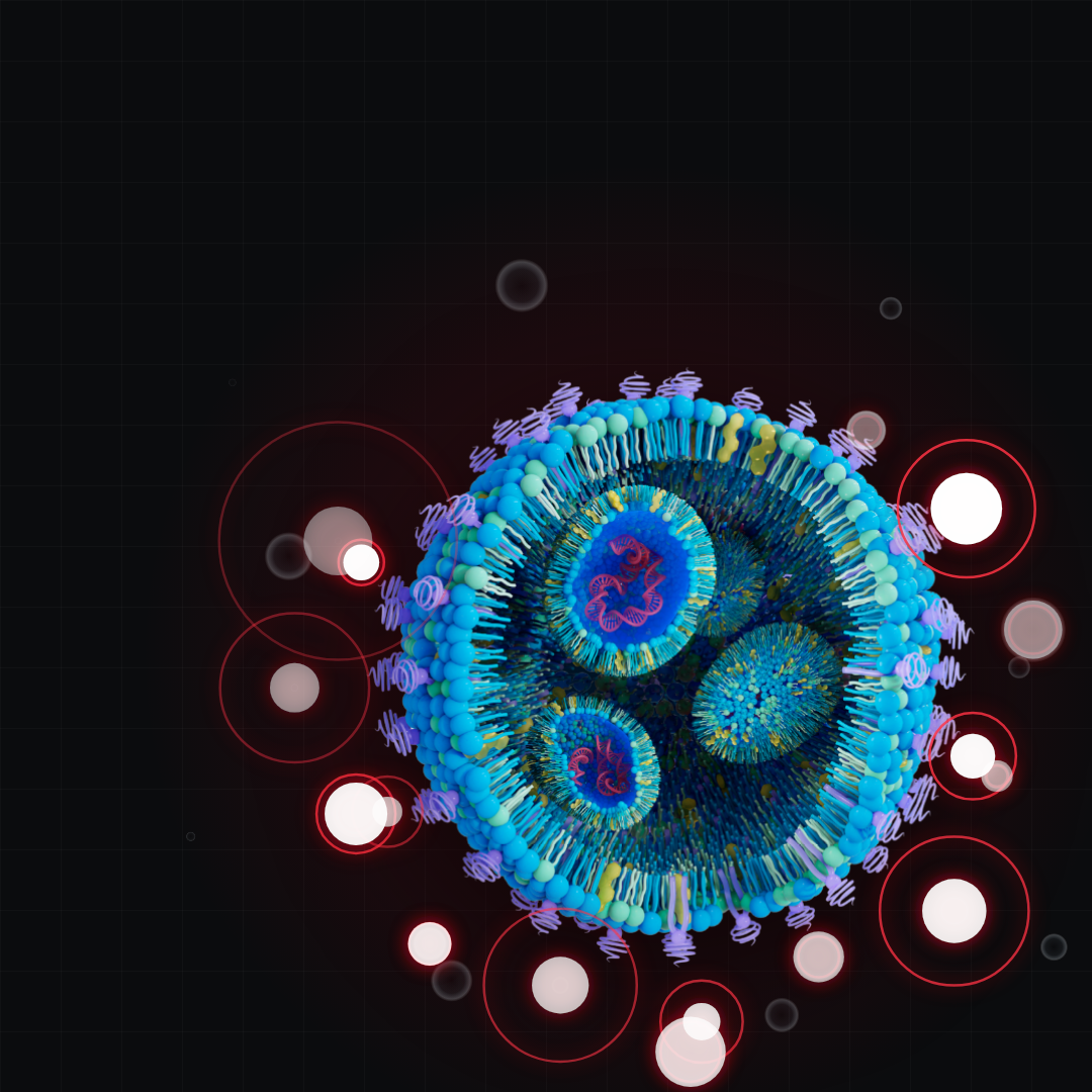 Cavitation bubbles imploding on a lipid nanoparticle